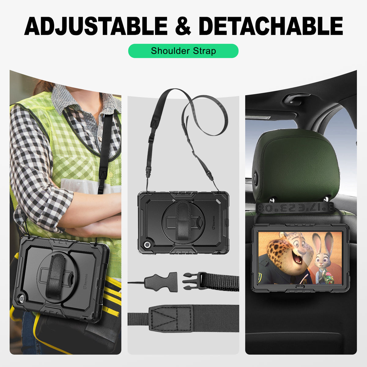 Lenovo Tab M10 10.1-Inch (2025) rugged case with hand strap, adjustable & detachable shoulder strap