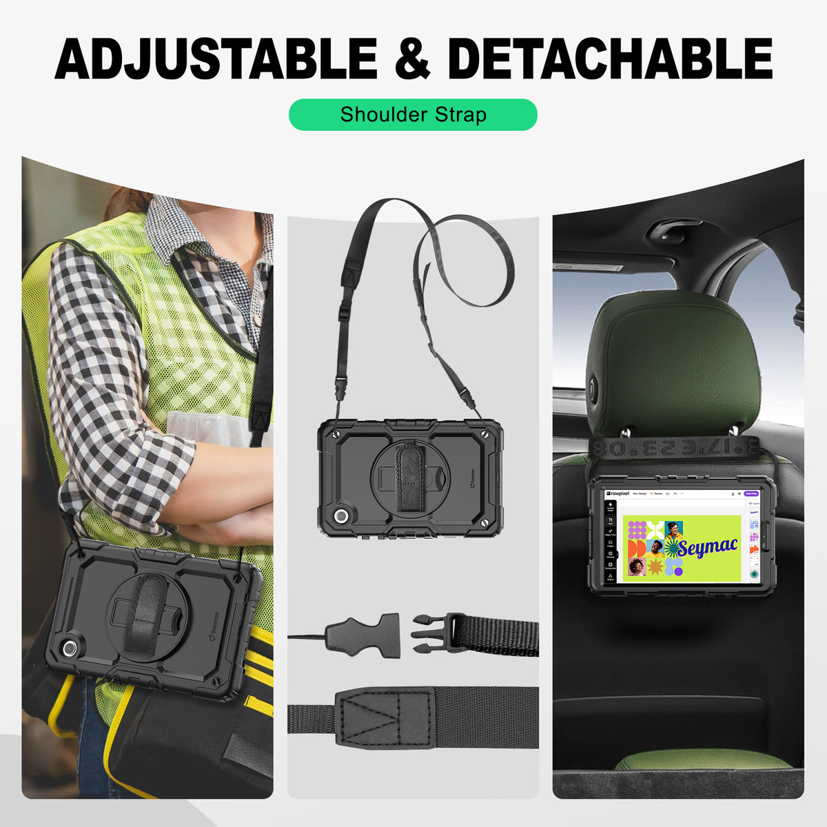Samsung Galaxy Tab A9 8.7-Inch rugged case with hand strap, adjustable & detachable shoulder strap