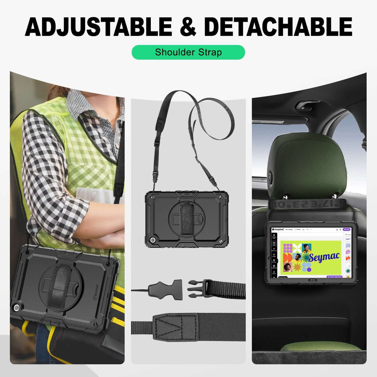 Samsung Galaxy Tab A9+ 11-Inch rugged case with hand strap, adjustable & detachable shoulder strap