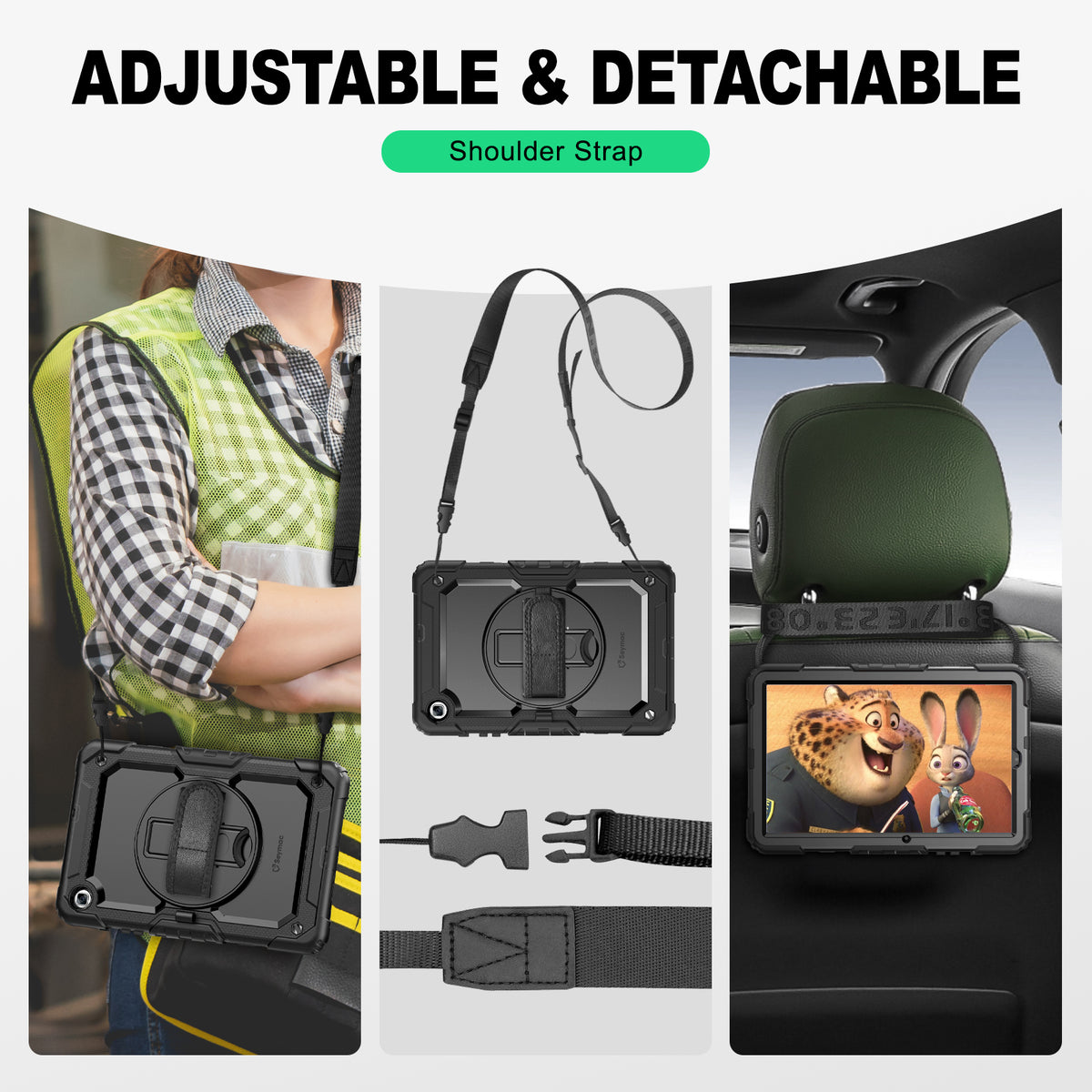 Samsung Galaxy Tab S6 Lite 10.4 Inch rugged case with hand strap, adjustable & detachable shoulder strap