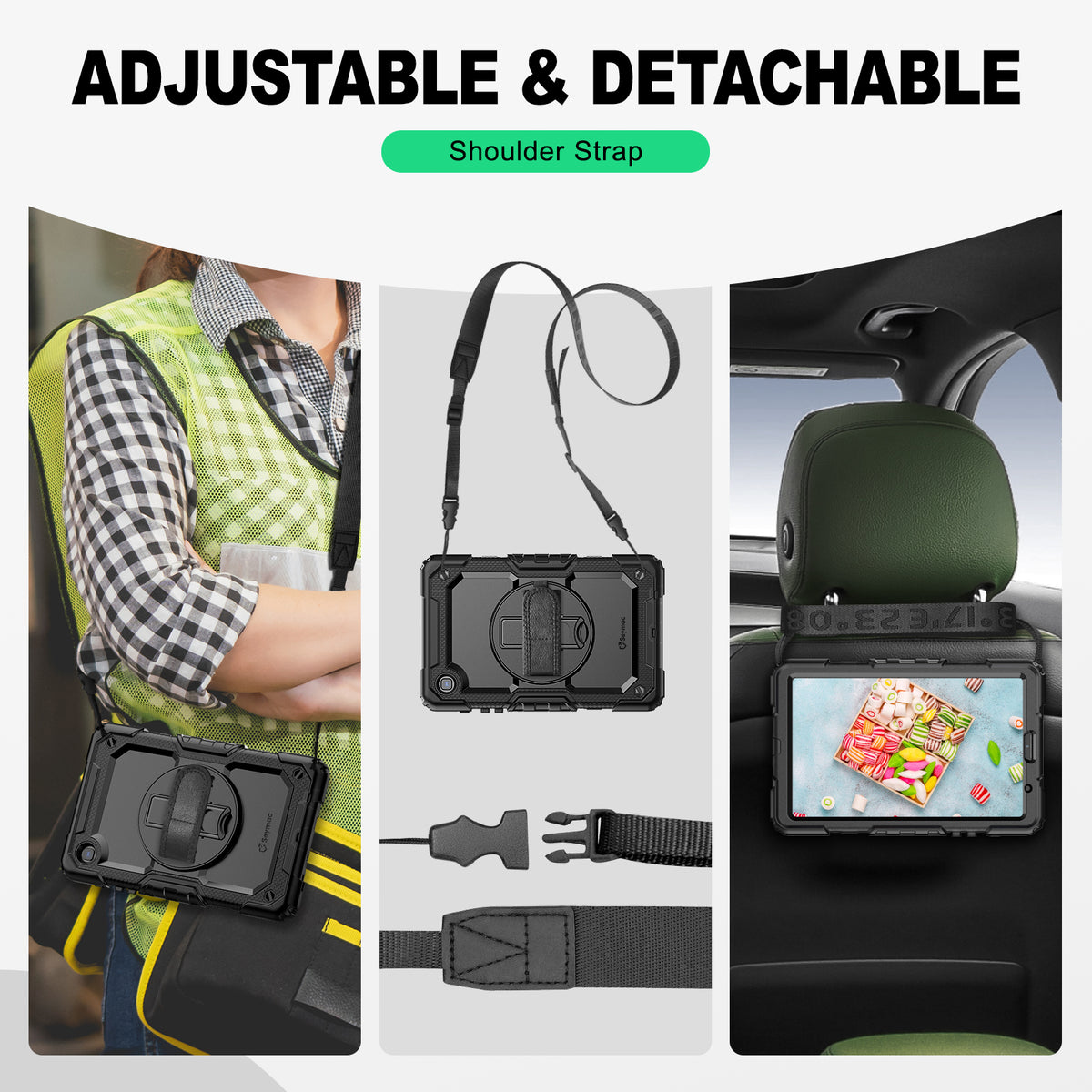 Samsung Galaxy Tab A7 Lite 8.7-Inch rugged case with hand strap, adjustable & detachable shoulder strap