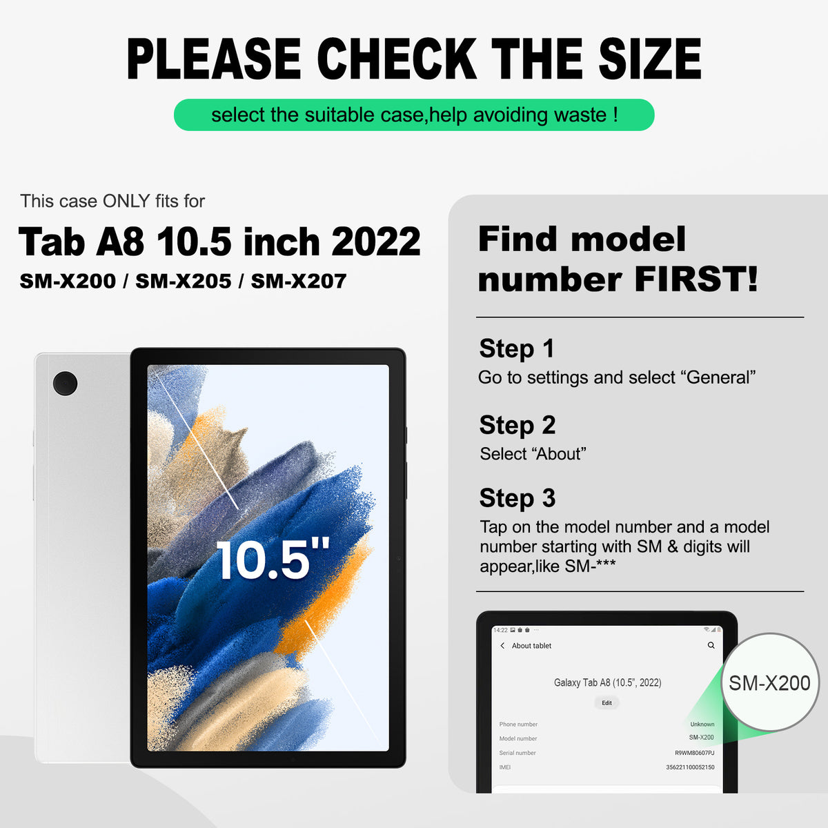 Samsung Galaxy Tab A8 10.5-Inch rugged case with hand strap, 1.5 find your model number first