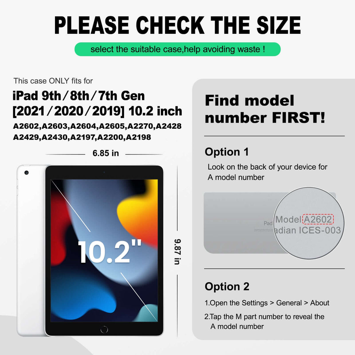 iPad 10.2 Inch 7th/8th/9th Gen rugged case with hand strap, find your model number first