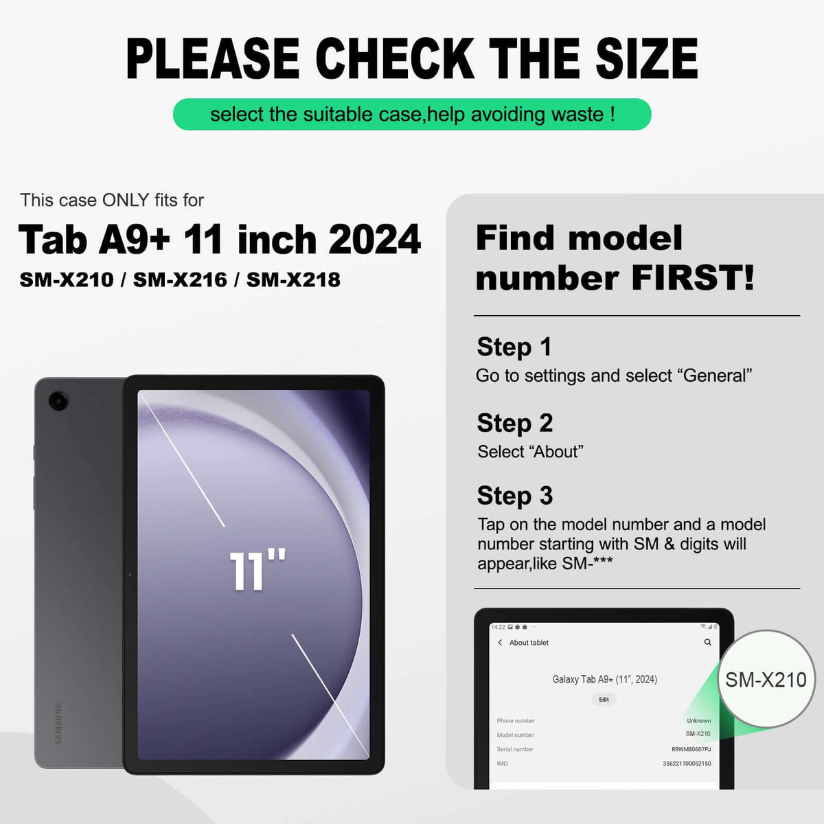 Samsung Galaxy Tab A9+ 11-Inch rugged case with hand strap, find your model number first
