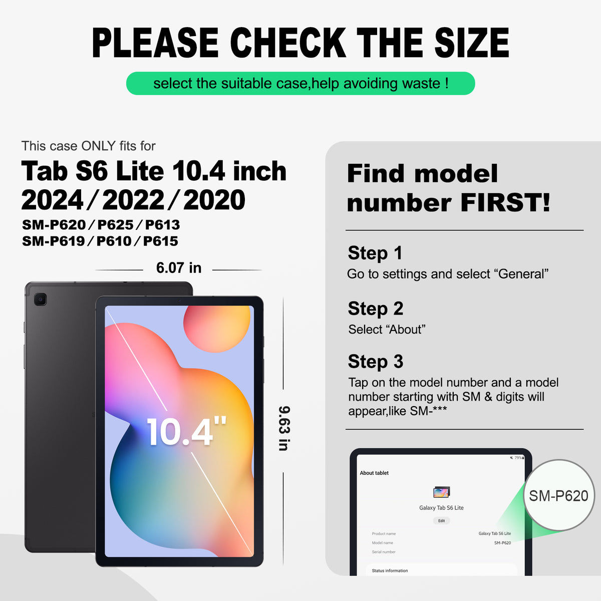 Samsung Galaxy Tab S6 Lite 10.4 Inch rugged case with hand strap, find your model number first