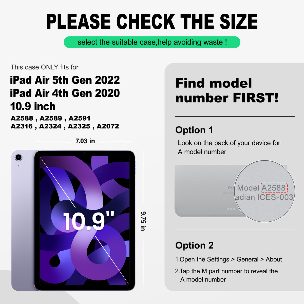 iPad Air (4th/5th Gen) 10.9-Inch rugged case with hand strap, find your model number first