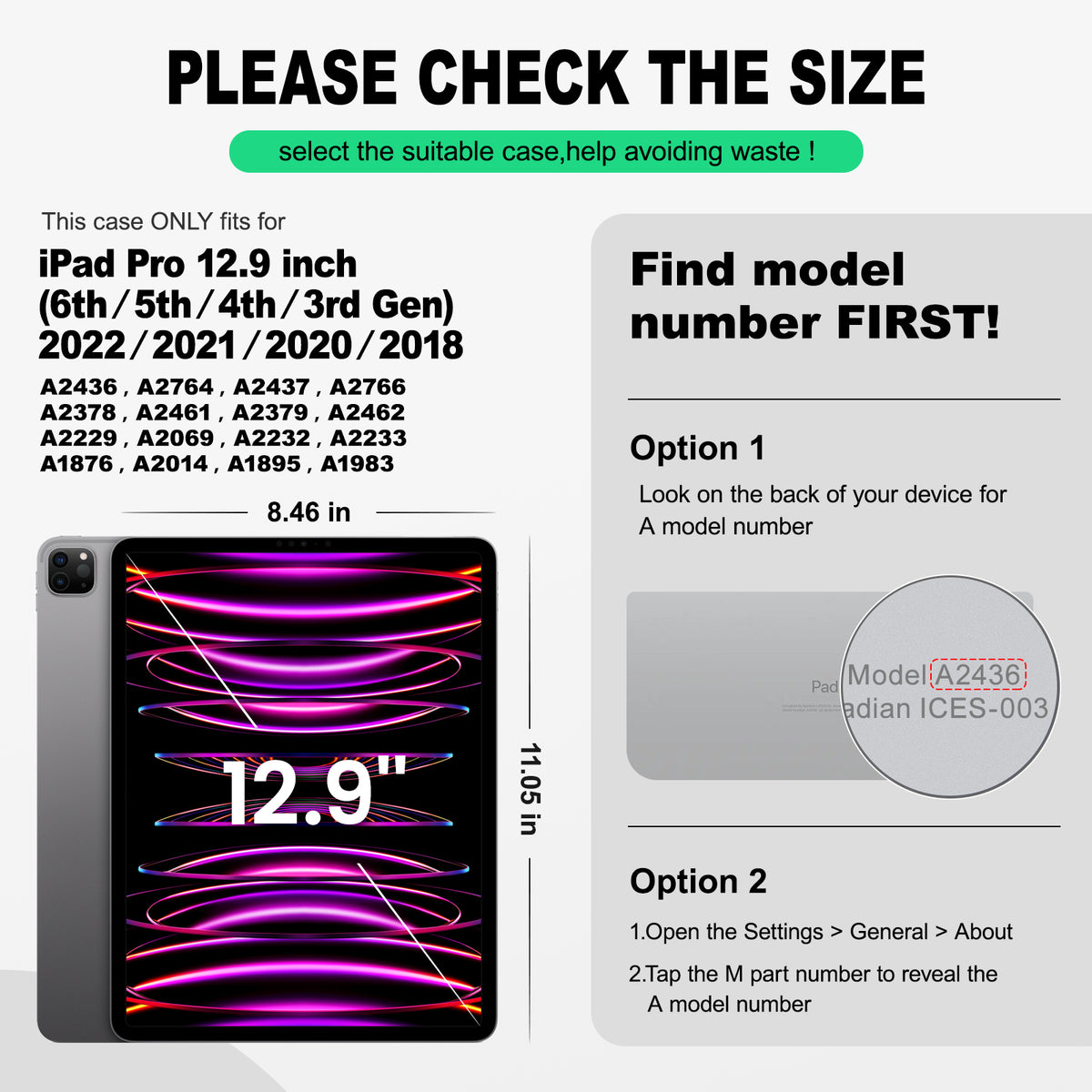 iPad Pro 12.9 Inch (3rd/4th/5th/6th Gen) rugged case with hand strap, find your model number first