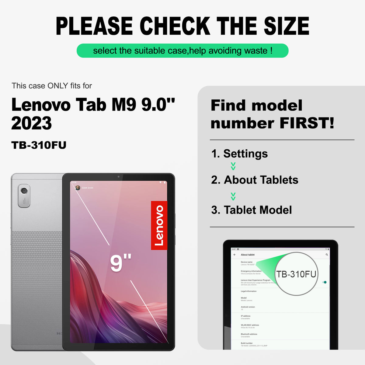 Lenovo Tab M9 9-Inch (2023) rugged case with hand strap, find your model number first
