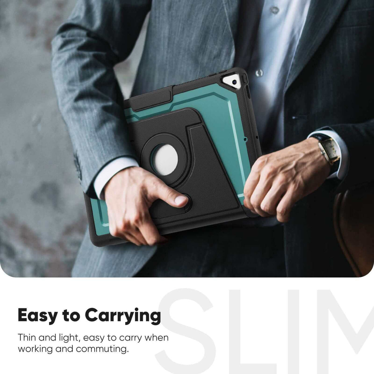 SEYMAC iPad Air 3rd Gen 10.5 Inch Case (2019) being carried by a person in business attire.