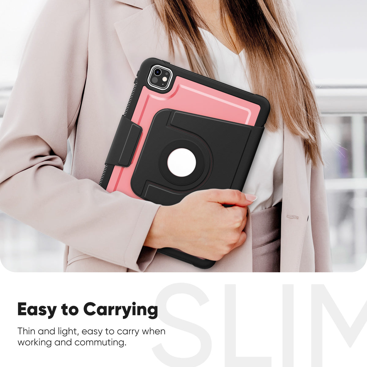 SEYMAC iPad Pro 11 Inch Case (M5/M4) held by a person, showcasing slim and lightweight design for easy carrying.