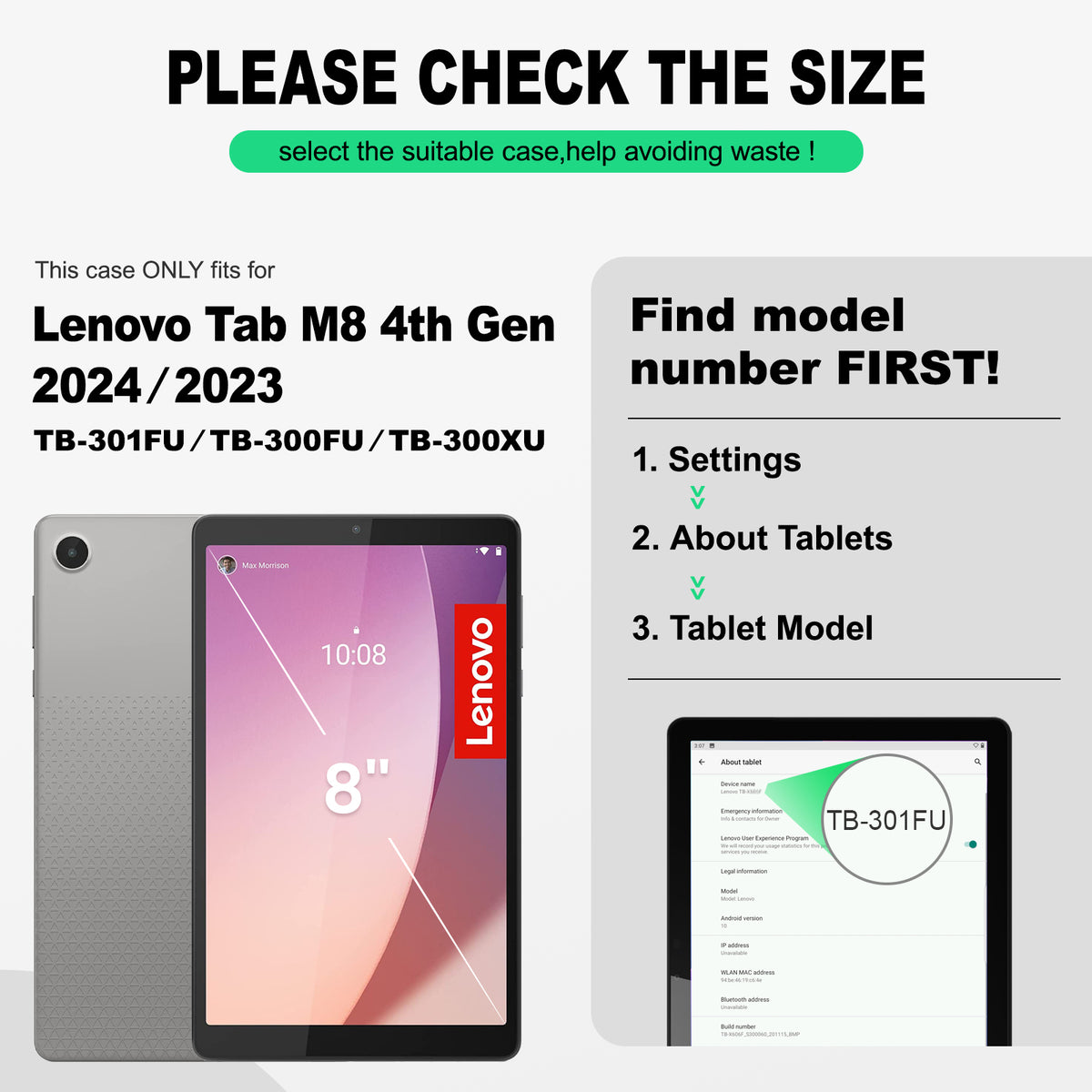 Lenovo Tab M8 (4th Gen) 8-Inch rugged case with hand strap, find your model number first