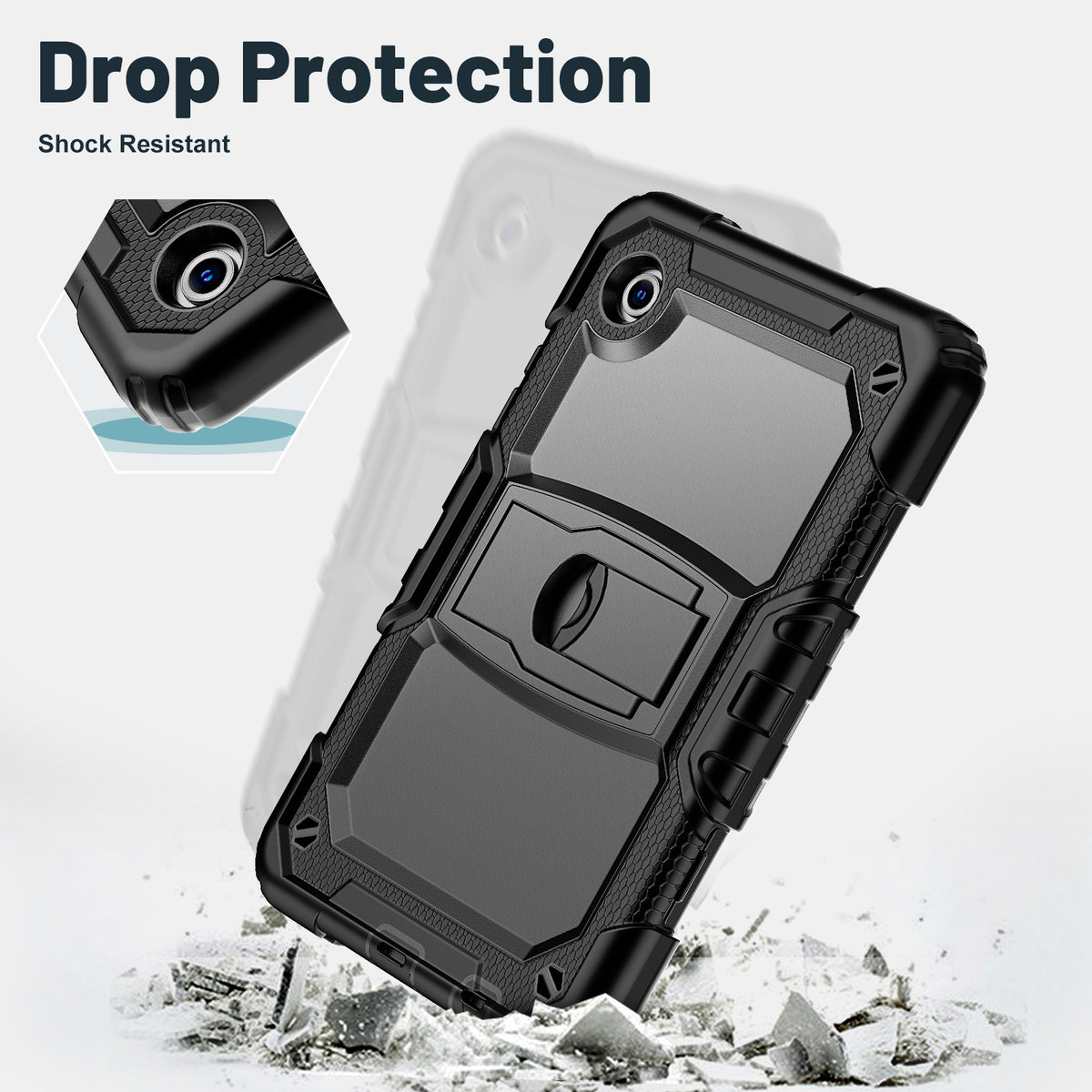SEYMAC Galaxy Tab A11 8.7 Inch Case (2025) showcasing drop protection and shock-resistant features.