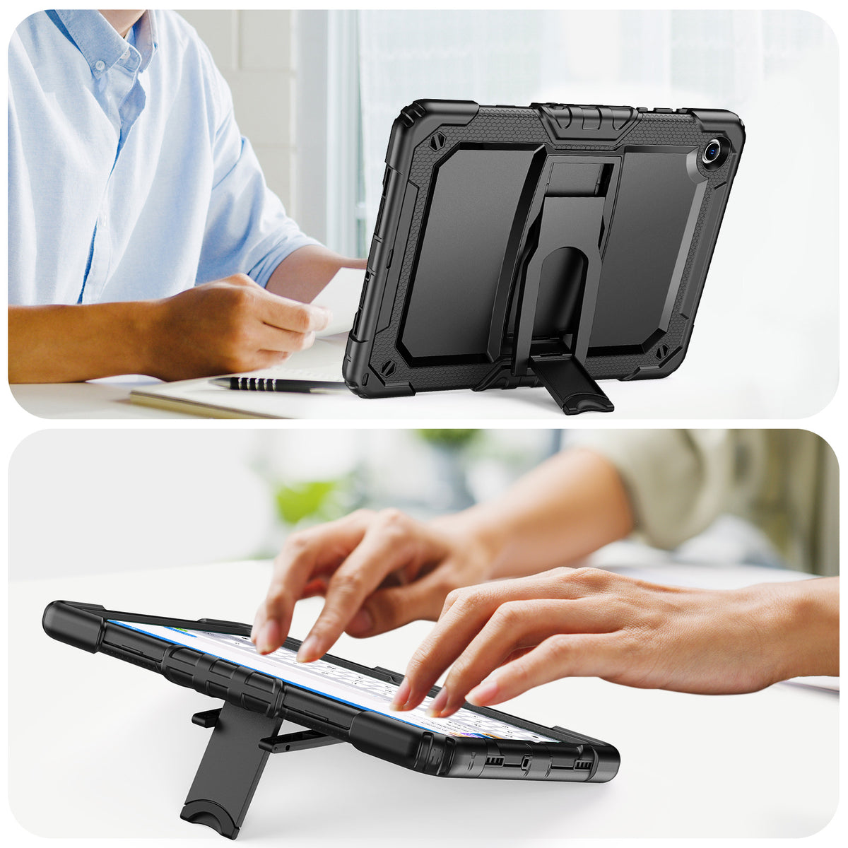 SEYMAC Galaxy Tab A11+ 11 Inch Case (2025) displayed with built-in kickstand, showcasing ergonomic design and usability.