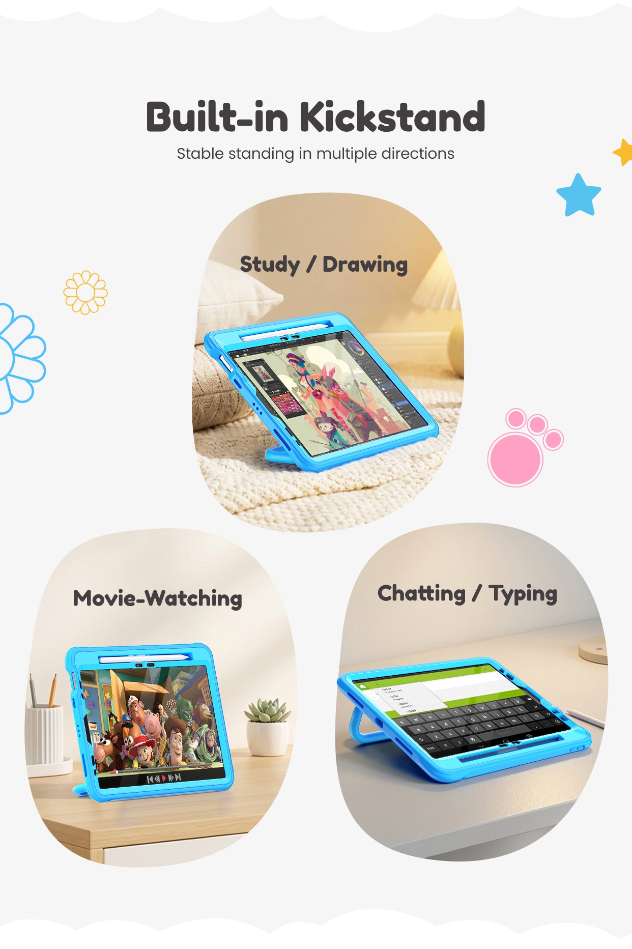 Kids Tablet Case for iPad Air 11-inch, stable standing