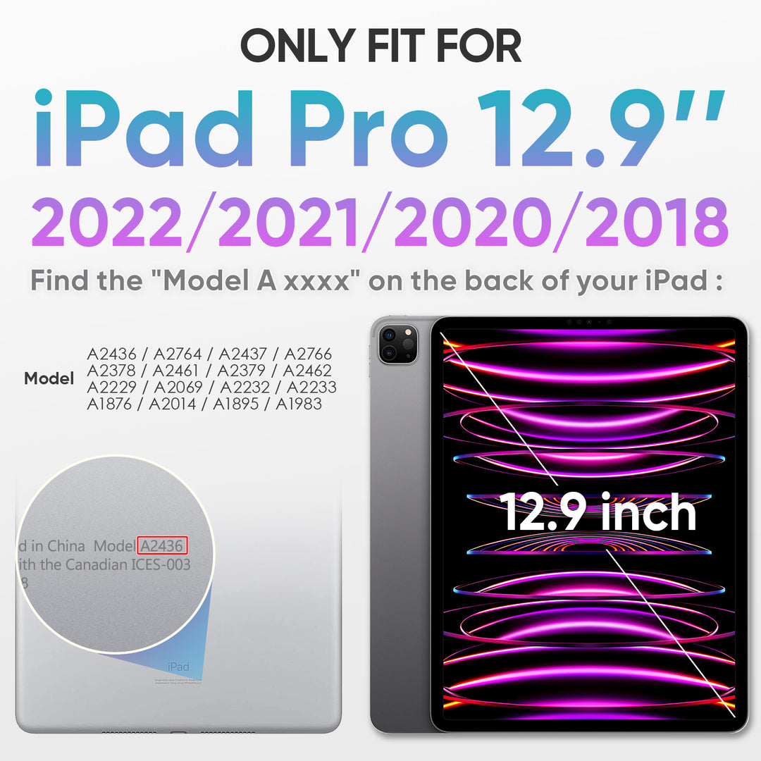 iPad Pro 12.9 Inch Case 2022/2021/2020/2018(6th/5th/4th/3rd Gen) with  Built-in Screen Protector,Pencil Holder, Hand Strap, 360 Rotating Stand  Rugged Shockproof Heavy Duty Drop Protection. 
