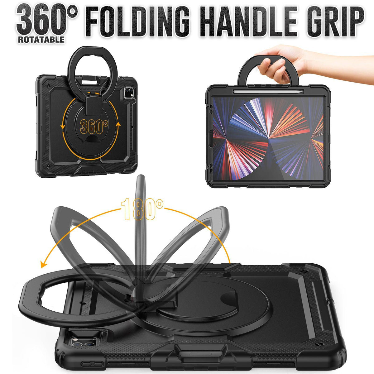 iPad Pro 12.9 Inch (3rd/4th/5th/6th Gen) Rugged Case with 360° Rotating Hand Grip