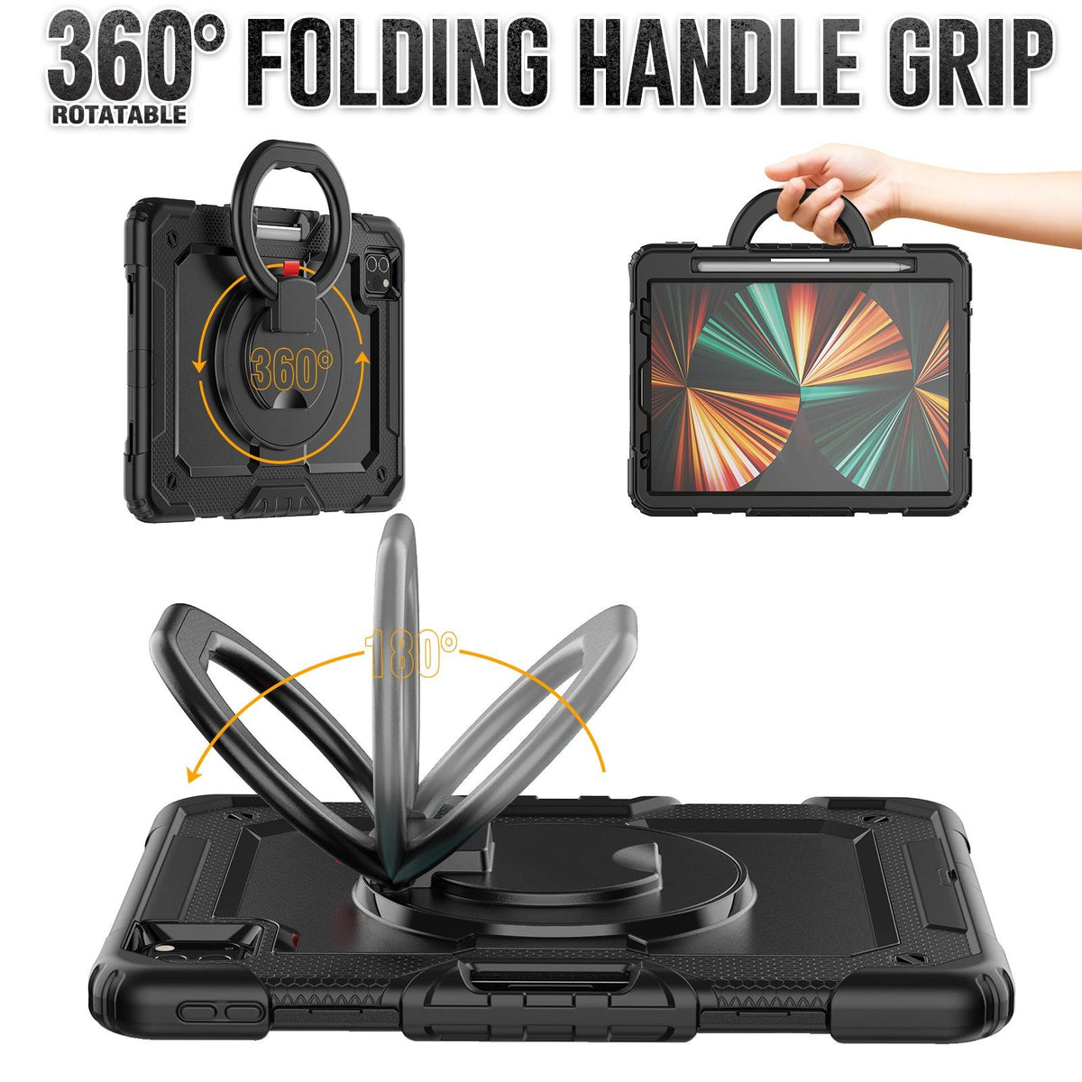 iPad Pro 11 Inch (4th/3rd/2nd/1st Gen) Rugged Case with 360° Rotating Hand Grip