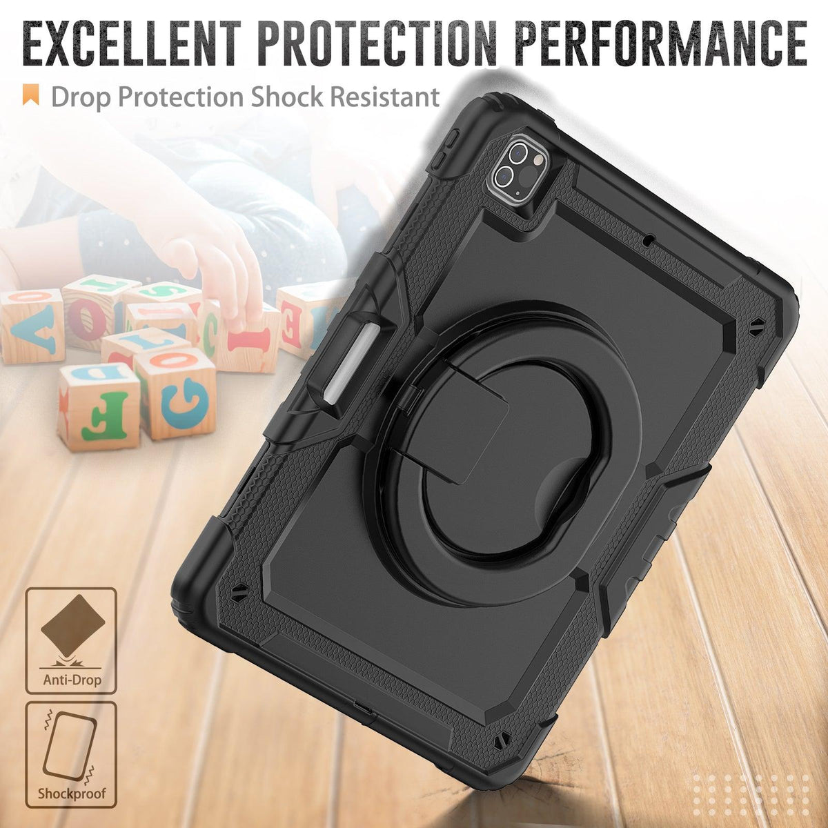 iPad Pro 12.9 Inch (3rd/4th/5th/6th Gen) Rugged Case with 360° Rotating Hand Grip
