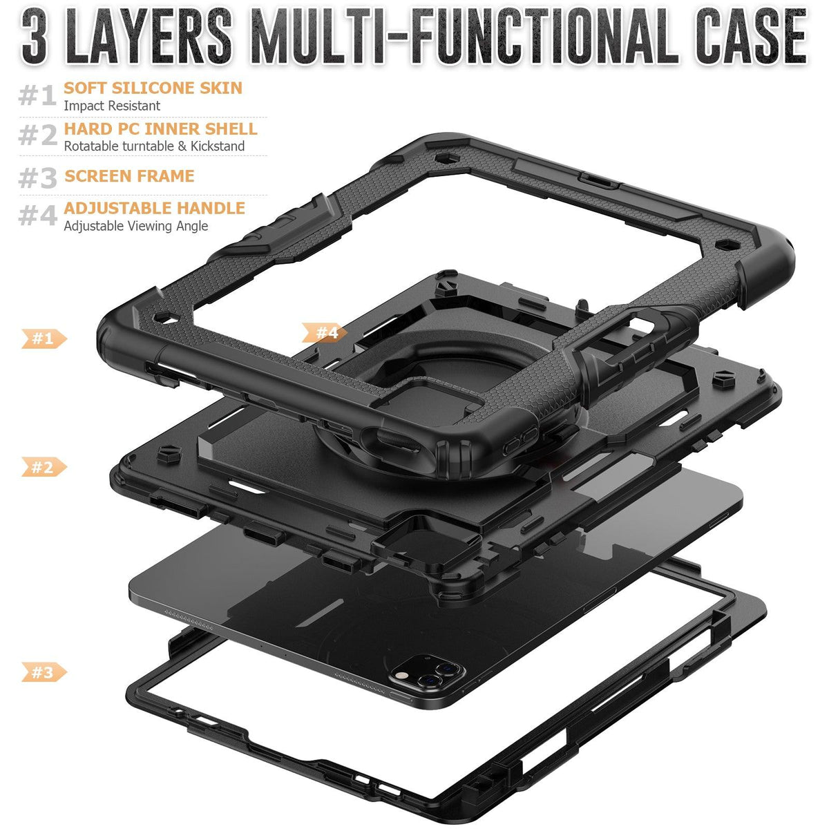 iPad Pro 11 Inch (4th/3rd/2nd/1st Gen) Rugged Case with 360° Rotating Hand Grip