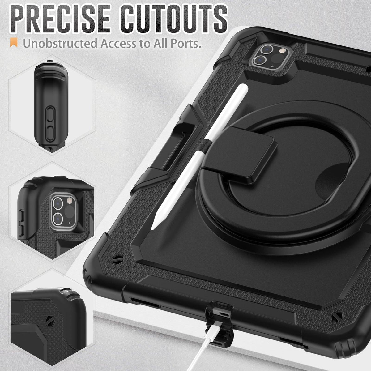 iPad Pro 12.9 Inch (3rd/4th/5th/6th Gen) Rugged Case with 360° Rotating Hand Grip